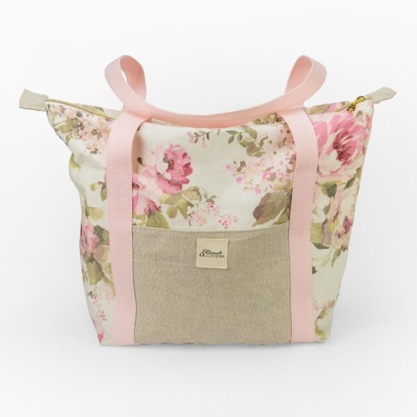sac cabas rose motif fleuri